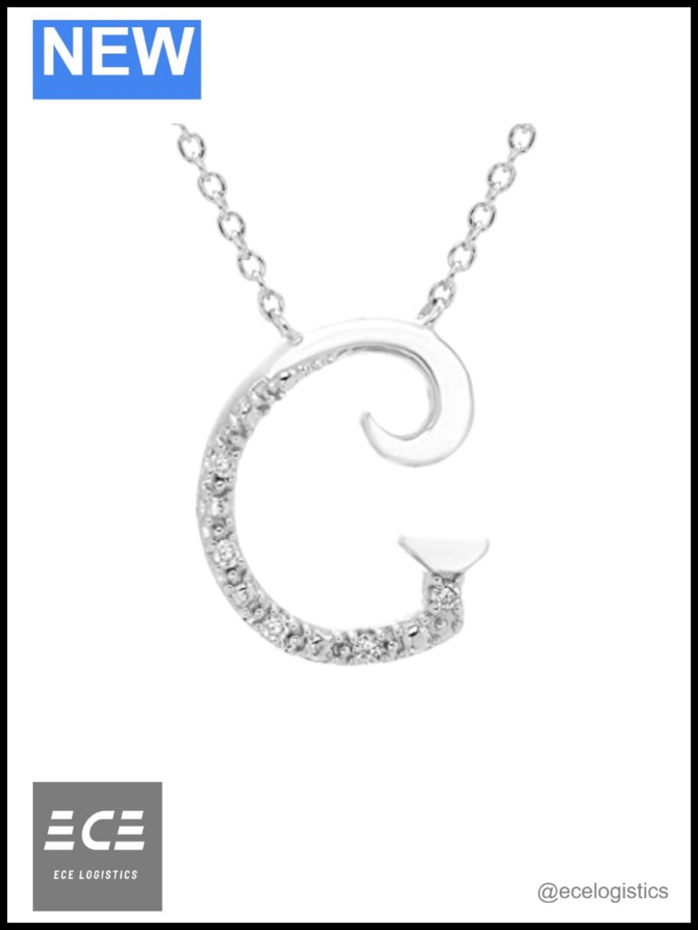 Sterling Silver Diamond Initial Necklace Adjustable 18-20 Inch Pendant
